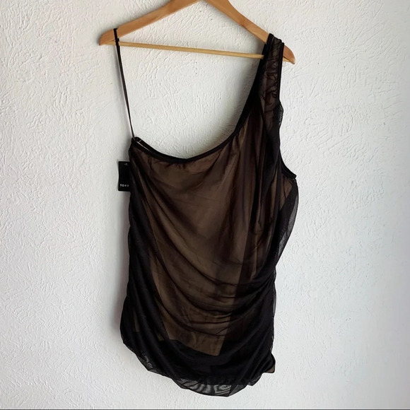 TORRID ONE SHOULDER MESH FOXY CAMI Black NWT - Picture 3 of 5